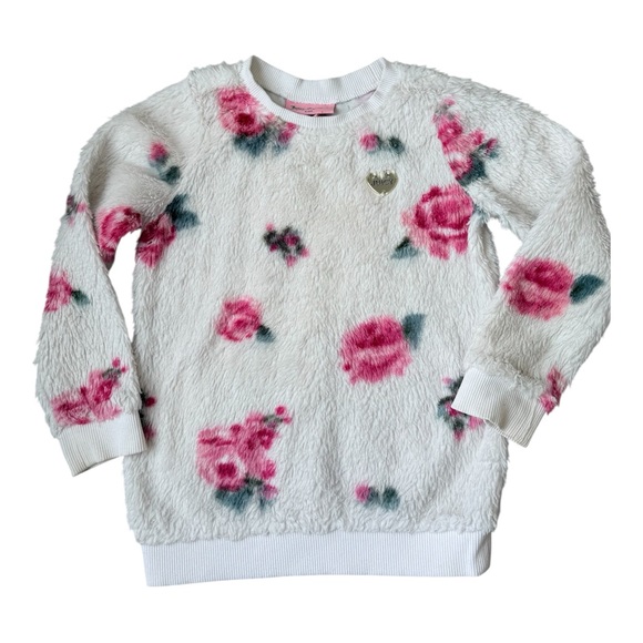 Juicy Couture Girls 4T Plush Floral Sweatshirt Cream Pink Roses Cozy - Picture 3 of 10